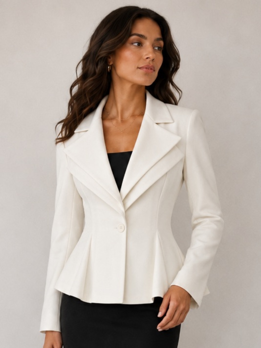 Noir Ivory Double Notch Lapel Peplum Blazer Fitted Single Button Stretch Size 2x